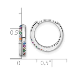 Rhodium-plated Sterling Silver Multicolor CZ Hinged Hoop Earrings