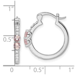Rhodium-plated Sterling Silver Pink CZ Hoop Earrings
