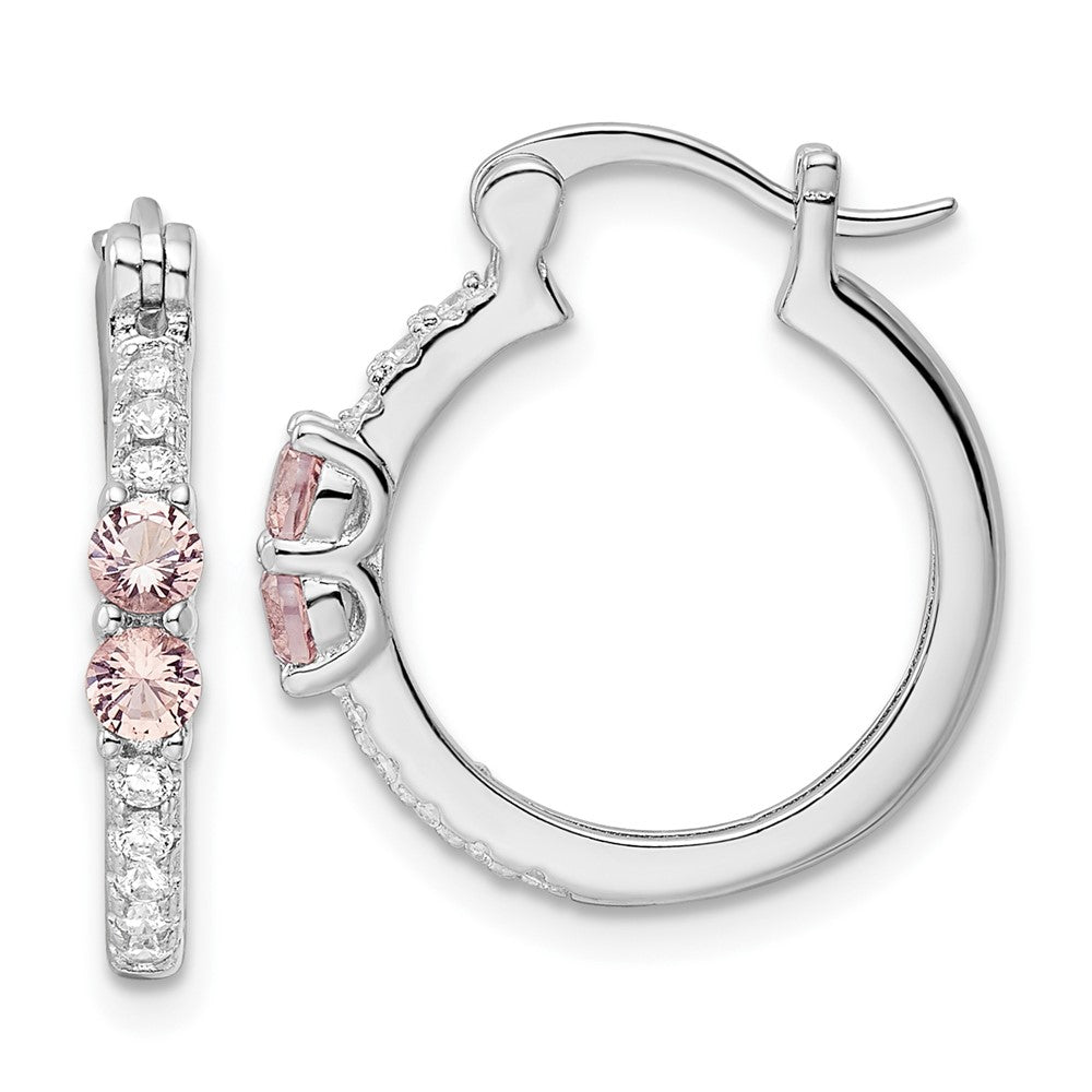 Rhodium-plated Sterling Silver Pink CZ Hoop Earrings
