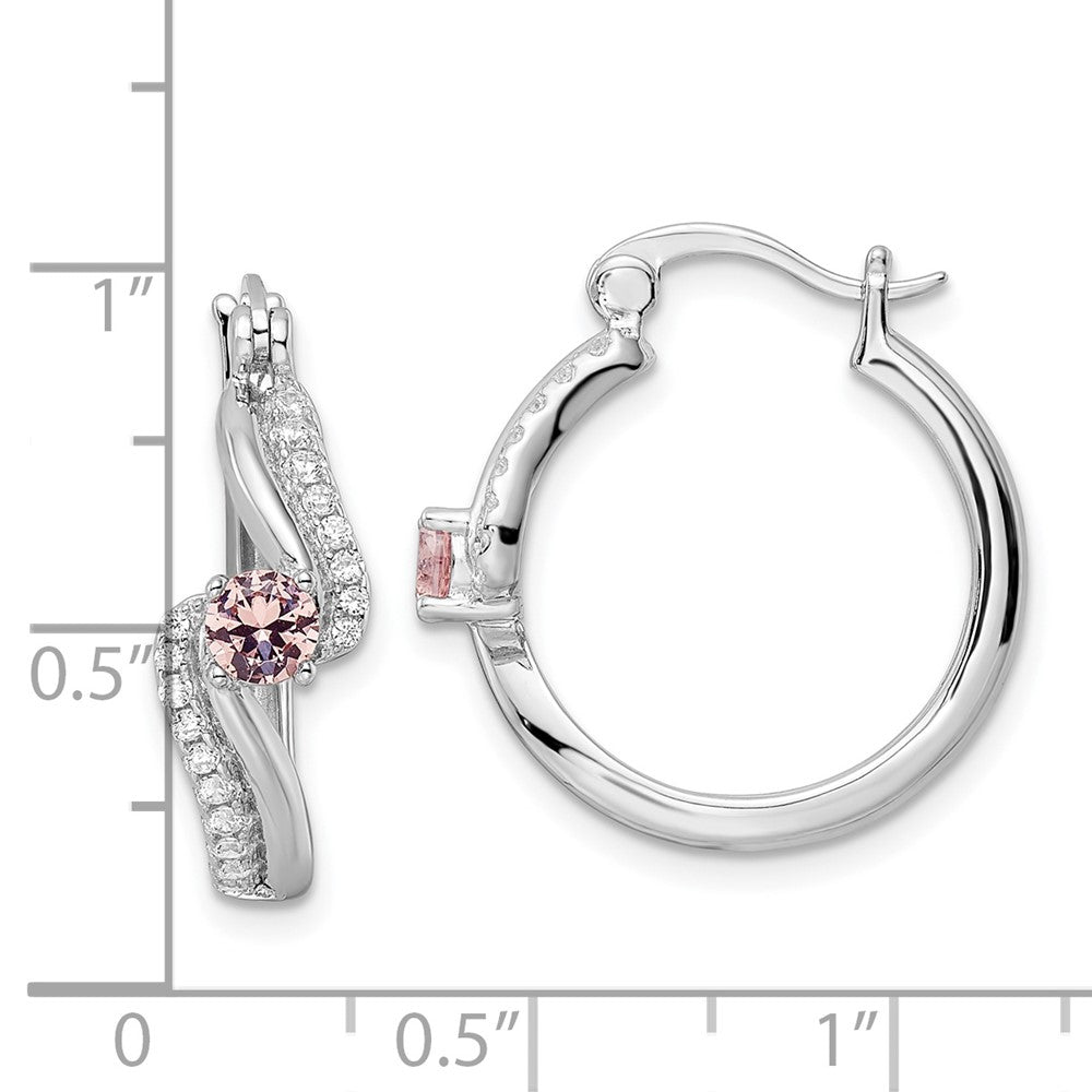 Rhodium-plated Sterling Silver Pink CZ Hoop Earrings