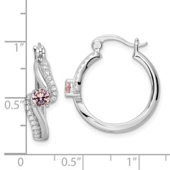 Rhodium-plated Sterling Silver Pink CZ Hoop Earrings