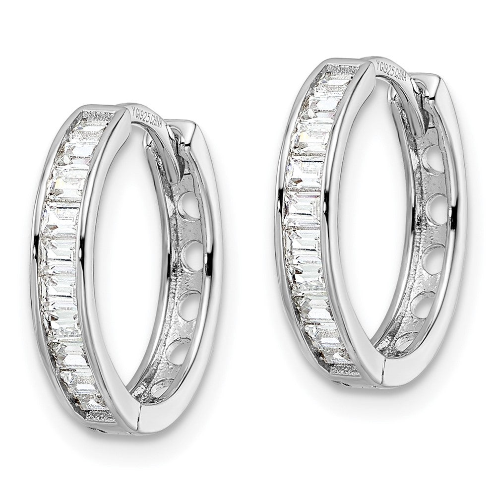 Sterling Silver Polished Rhodium-plated CZ Hinged Hoop Earrings