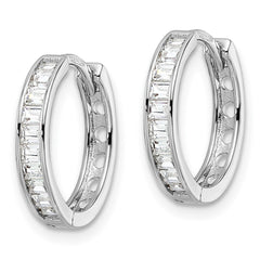 Sterling Silver Polished Rhodium-plated CZ Hinged Hoop Earrings