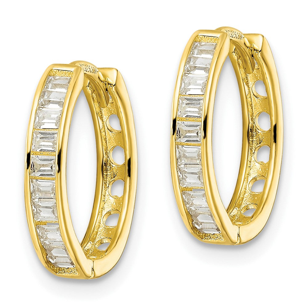 Sterling Silver Polished Gold-tone CZ Hinged Hoop Earrings