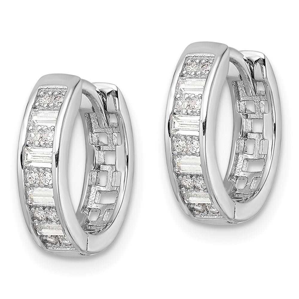 Sterling Silver Polished Rhodium-plated CZ Hinged Hoop Earrings
