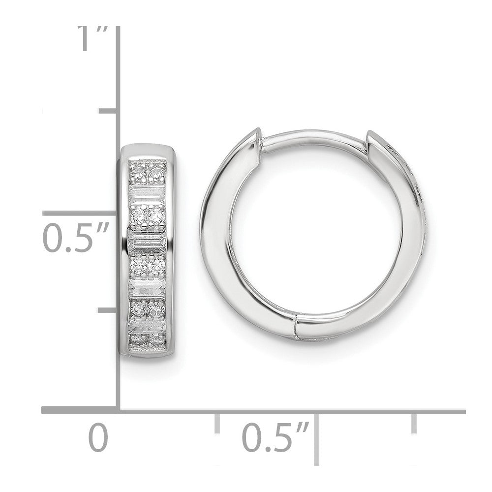 Sterling Silver Polished Rhodium-plated CZ Hinged Hoop Earrings