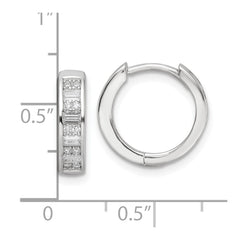 Sterling Silver Polished Rhodium-plated CZ Hinged Hoop Earrings
