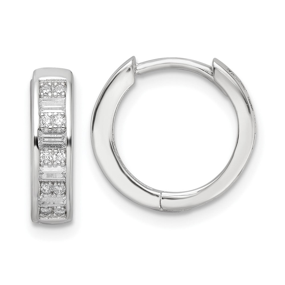 Sterling Silver Polished Rhodium-plated CZ Hinged Hoop Earrings