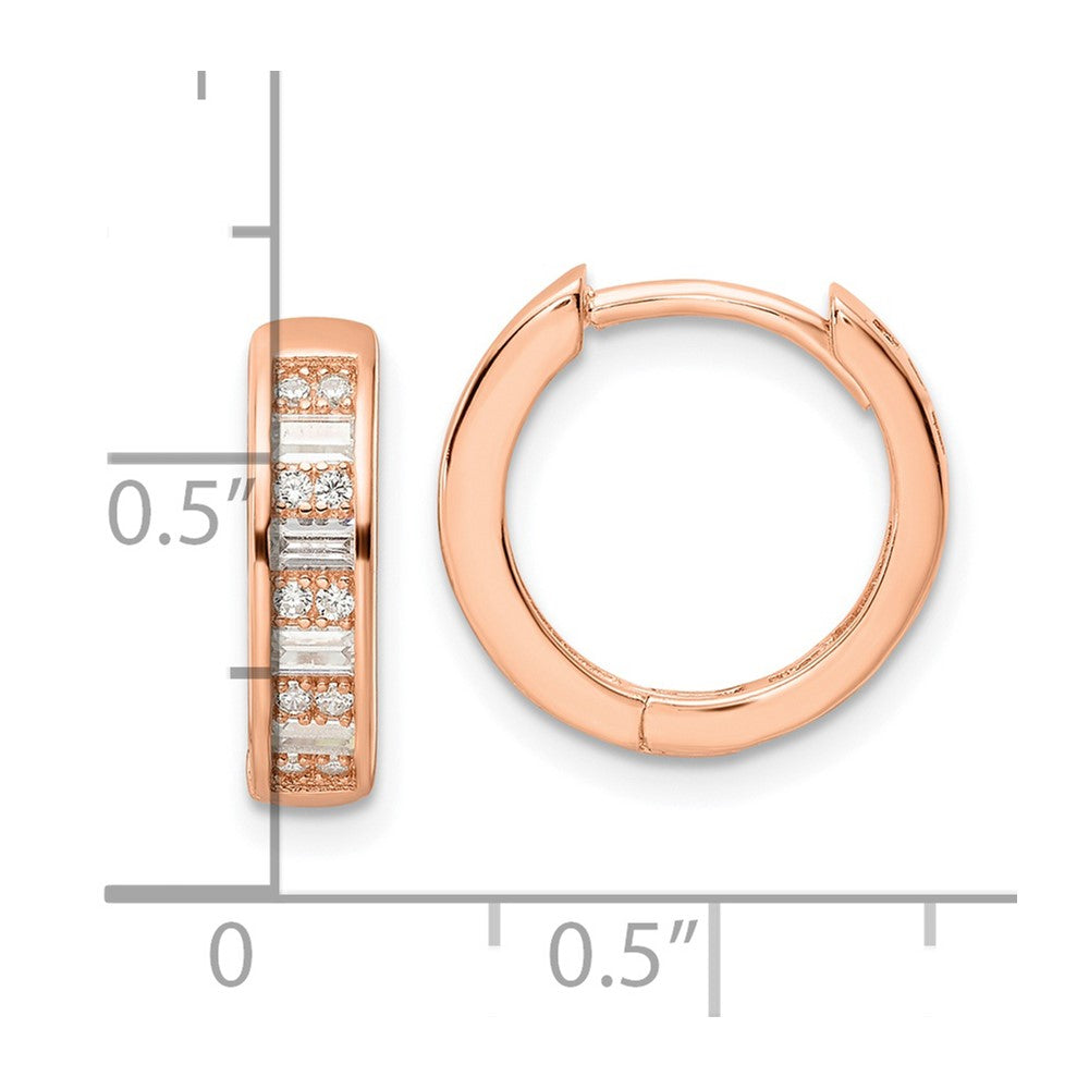Sterling Silver Polished Rose-tone CZ Hinged Hoop Earrings