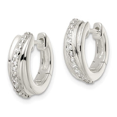 Sterling Silver Polished CZ Hinged Hoop Earrings