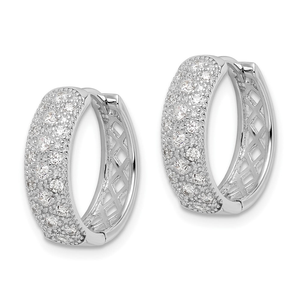Sterling Silver Polished Rhodium-plated CZ Hinged Hoop Earrings