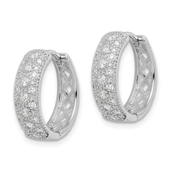 Sterling Silver Polished Rhodium-plated CZ Hinged Hoop Earrings