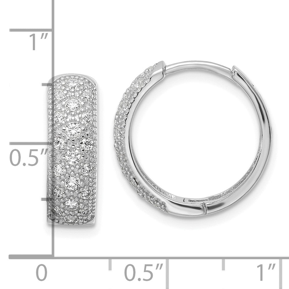 Sterling Silver Polished Rhodium-plated CZ Hinged Hoop Earrings