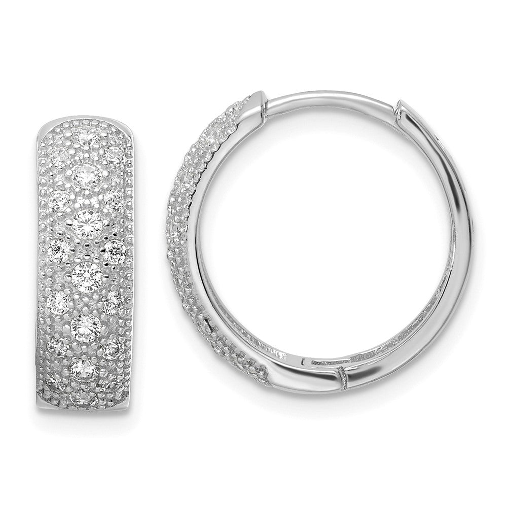 Sterling Silver Polished Rhodium-plated CZ Hinged Hoop Earrings