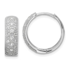 Sterling Silver Polished Rhodium-plated CZ Hinged Hoop Earrings