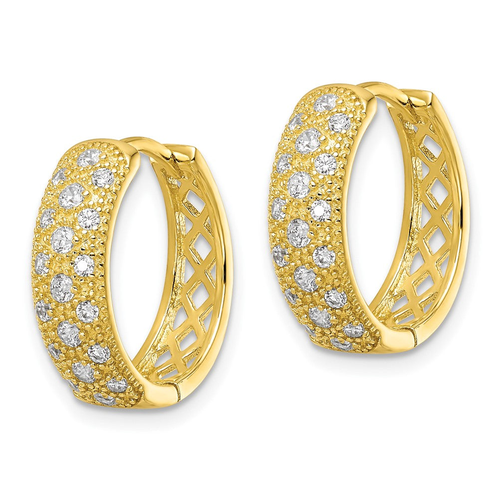 Sterling Silver Polished Gold-tone CZ Hinged Hoop Earrings