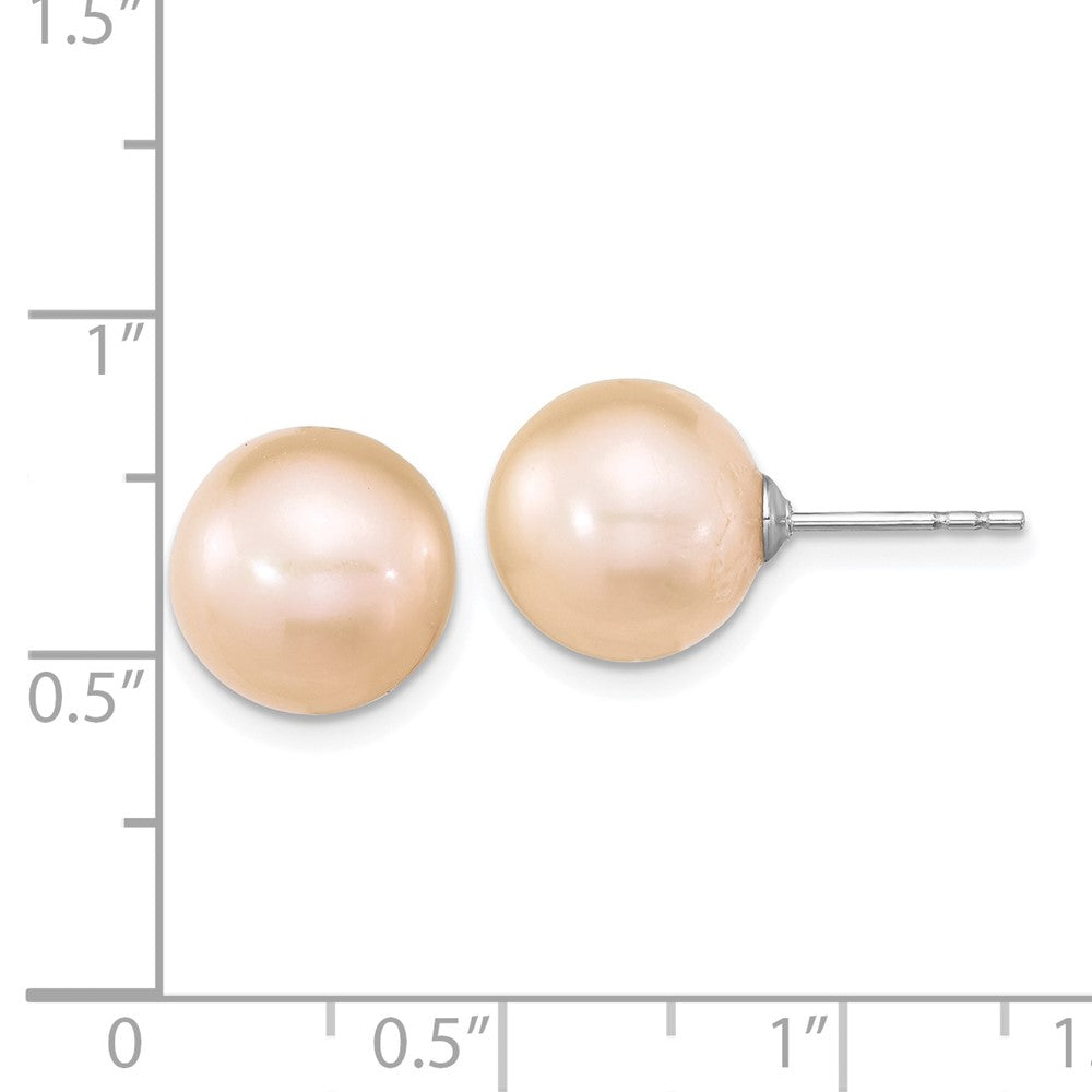 Rhodium-plated Sterling Silver 10-11mm Pink Round FWC Pearl Post Earrings
