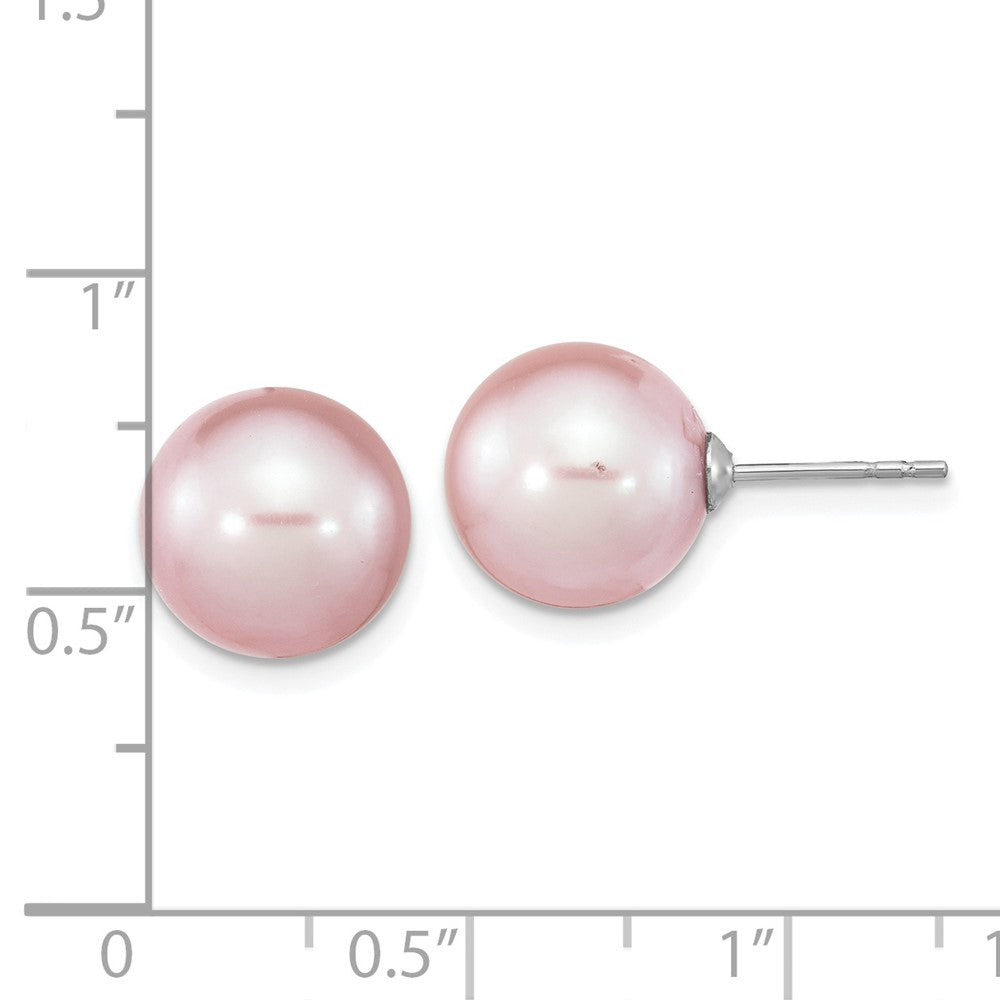 Rhodium-plated Sterling Silver 10-11mm Purple Round FWC Pearl Post Earrings