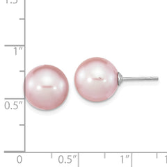Rhodium-plated Sterling Silver 10-11mm Purple Round FWC Pearl Post Earrings