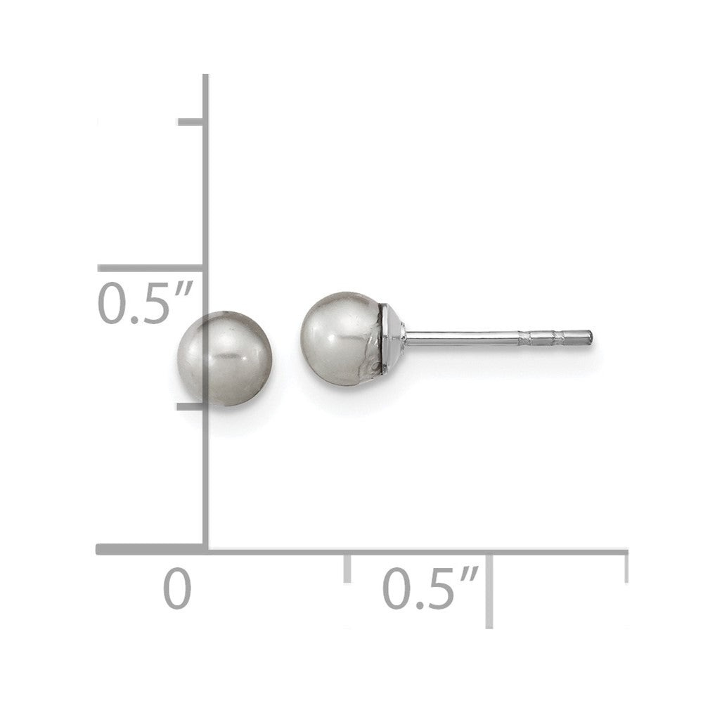 Rhodium-plated Sterling Silver 4-5mm Grey Round FWC Pearl Post Earrings