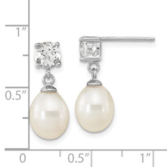 Rhodium-plated Sterling Silver White Topaz 7-10mm White Teardrop FWC Pearl Earrings