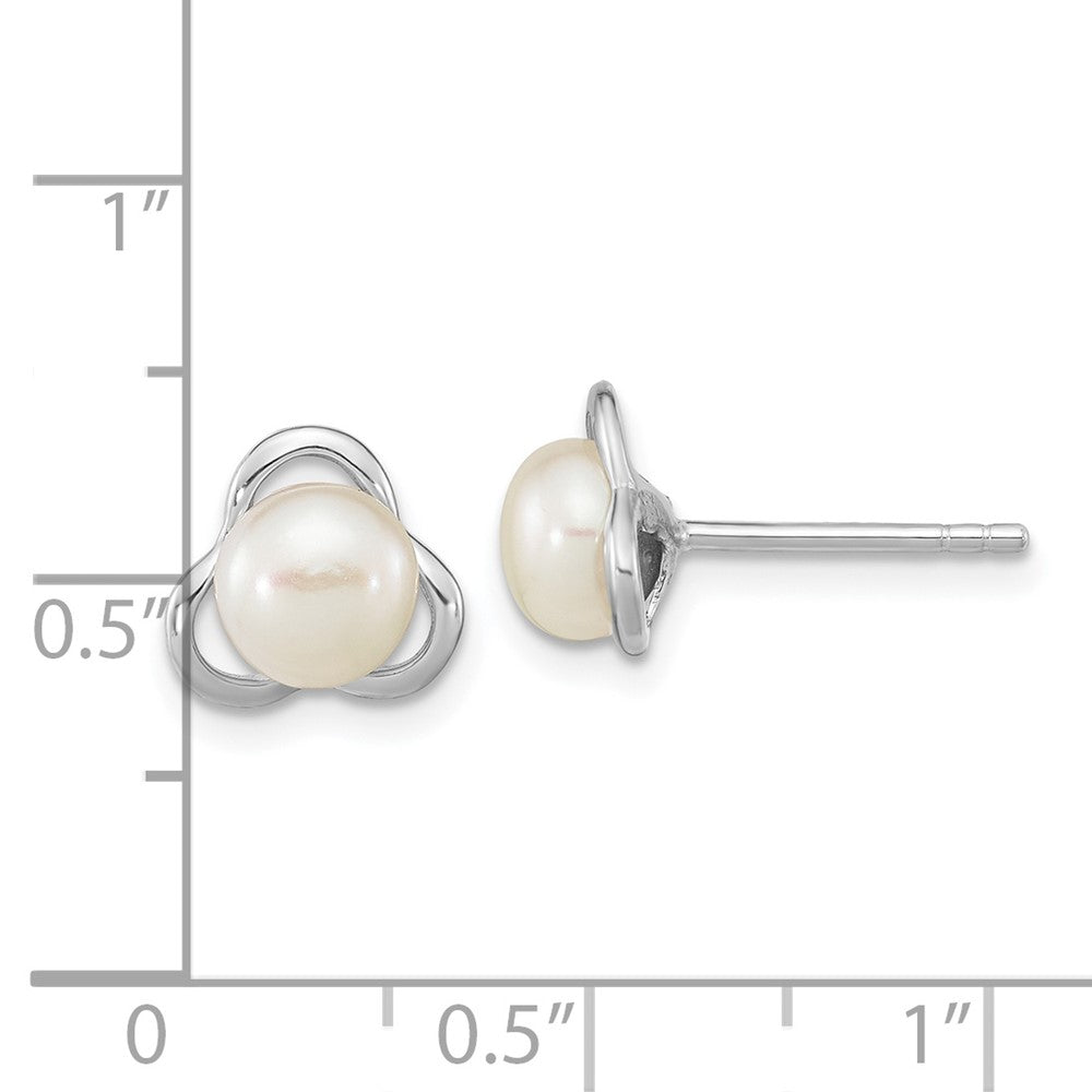 Rhodium-plated Sterling Silver 6-7mm White Button FWC Pearl Post Earrings