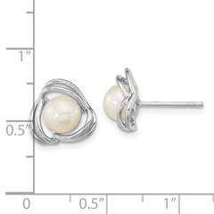 Rhodium-plated Sterling Silver 6-7mm White Button Knot Post Earrings