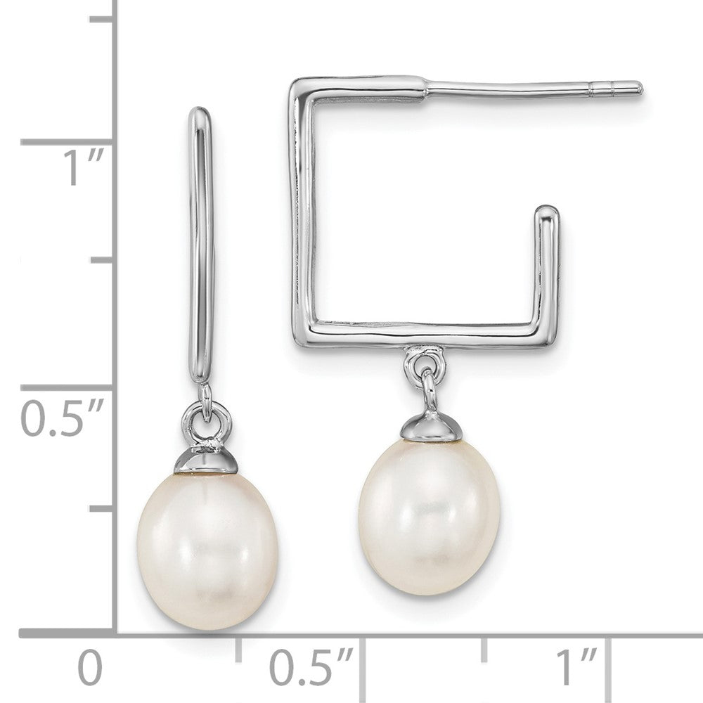 Rhodium-plated Sterling Silver 7-8mm White Rice FWC Pearl Square Earrings