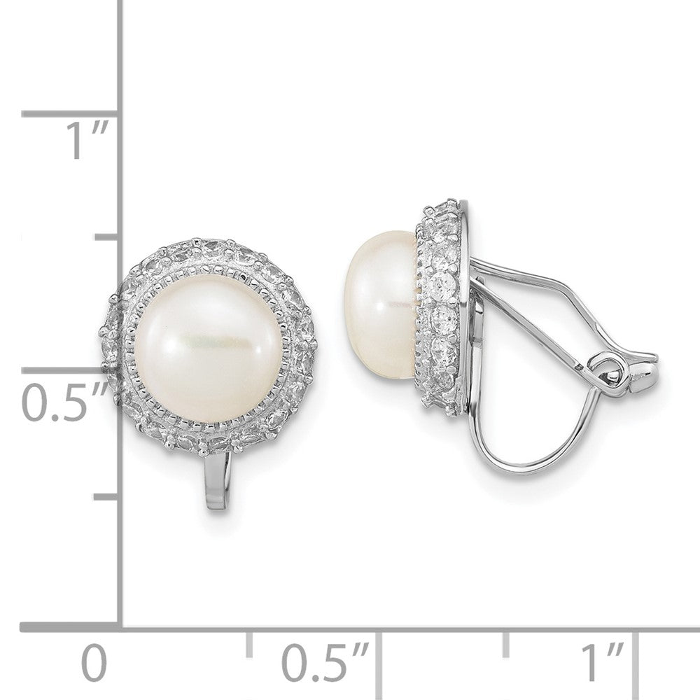 Rhodium-plated Sterling Silver 7-8mm Button FWC Pearl Non-pierced Earrings