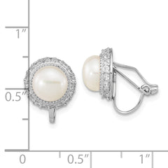 Rhodium-plated Sterling Silver 7-8mm Button FWC Pearl Non-pierced Earrings