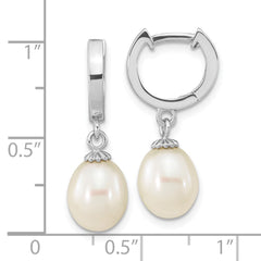 Rhodium-plated Sterling Silver 8-9mm White Teardrop FWC Pearl Earrings