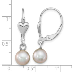 Rhodium-plated Sterling Silver 6-7mm Grey Round FWC Pearl Leverback Earrings