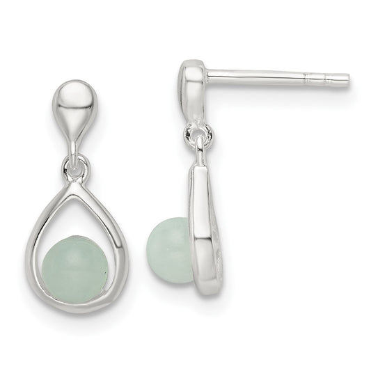 Sterling Silver Polished Light Blue Quartzite Post Teardrop Dangle Earrings