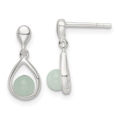 Sterling Silver Polished Light Blue Quartzite Post Teardrop Dangle Earrings