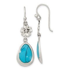 Sterling Silver Polish Floral Reconstituted Turquoise Teardrop Earrings