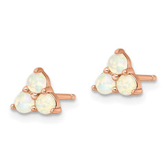 Rose Gold-plated Sterling Silver Triple White Created Opal Cluster Post Earrings