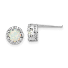 Rhodium-plated Sterling Silver Polished White Created Opal Post Earrings