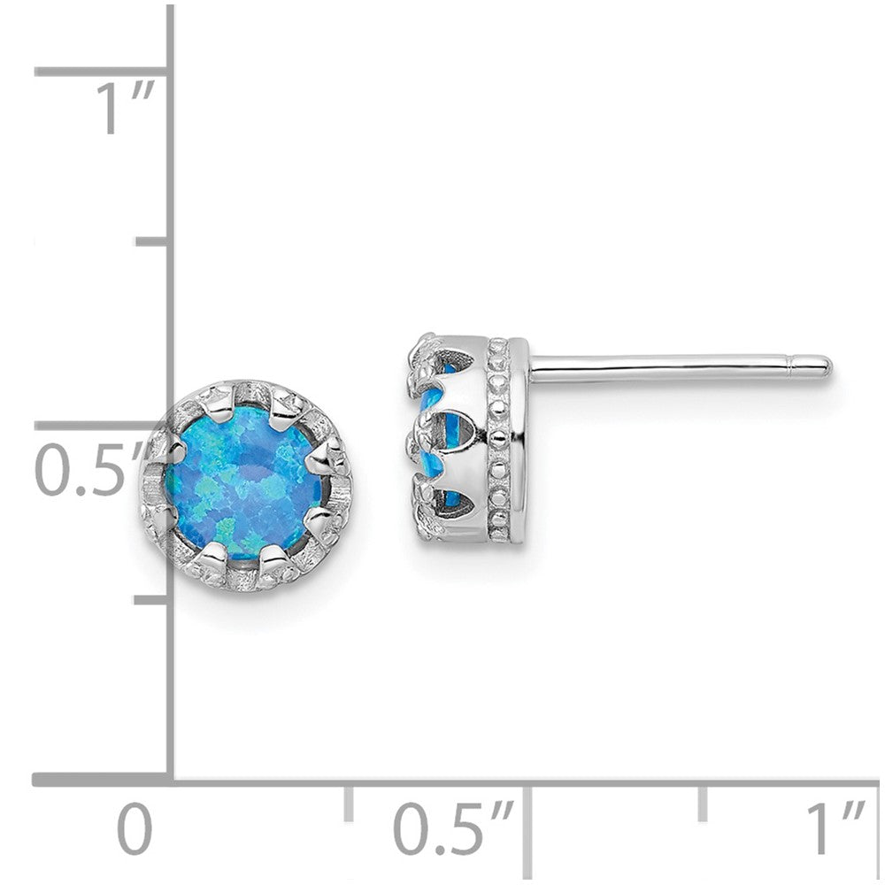Rhodium-plated Sterling Silver Polished Blue Created Opal Post Earrings