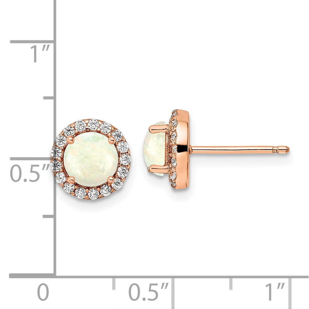 Rose Gold-plated Sterling Silver White Created Opal & CZ Halo Post Earrings