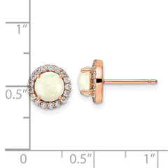 Rose Gold-plated Sterling Silver White Created Opal & CZ Halo Post Earrings