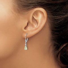 Rhodium-plated Sterling Silver CZ Created Opal Teardrop Leverback Earrings