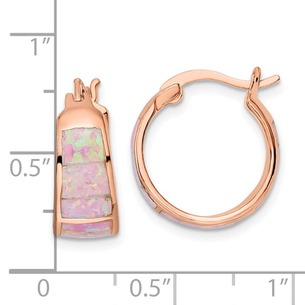 Rose Gold-plated Sterling Silver Polished Pink Created Opal Inlay Hoop Earrings