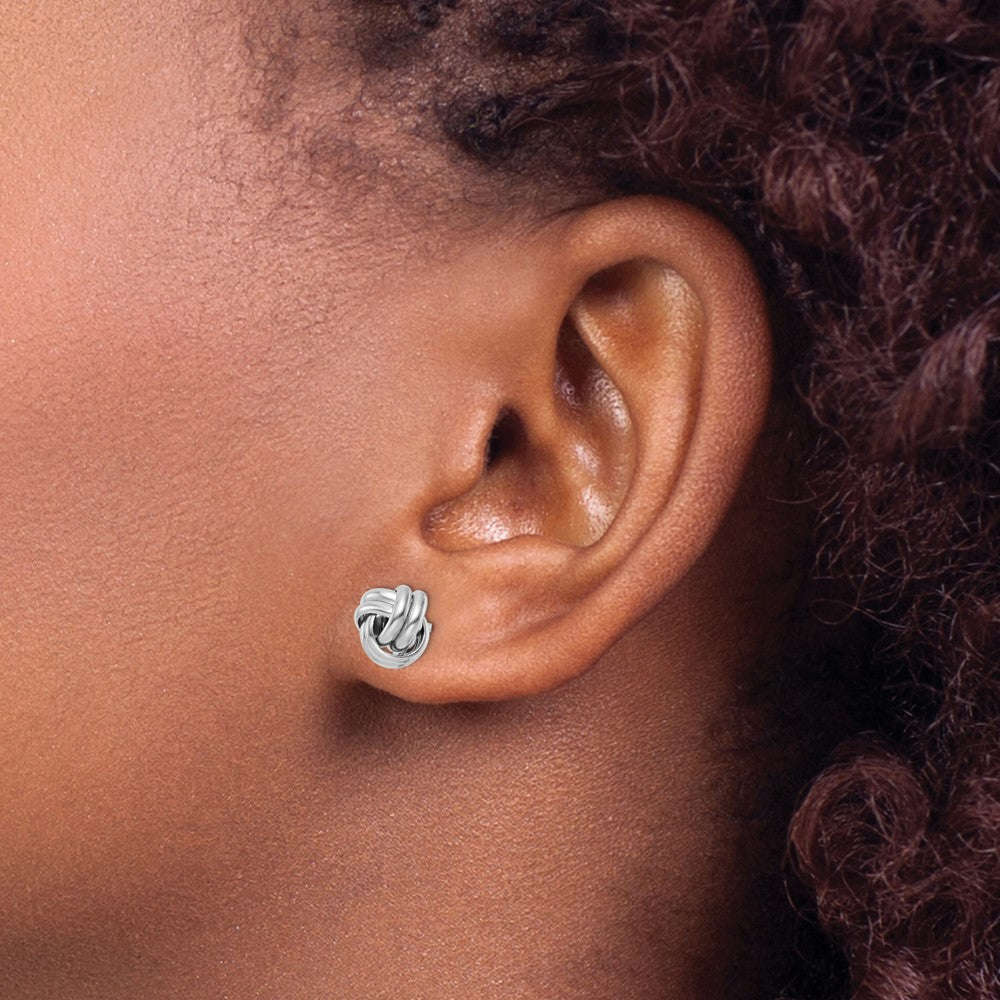 Rhodium-plated Sterling Silver Post Polished Love Knot Earrings