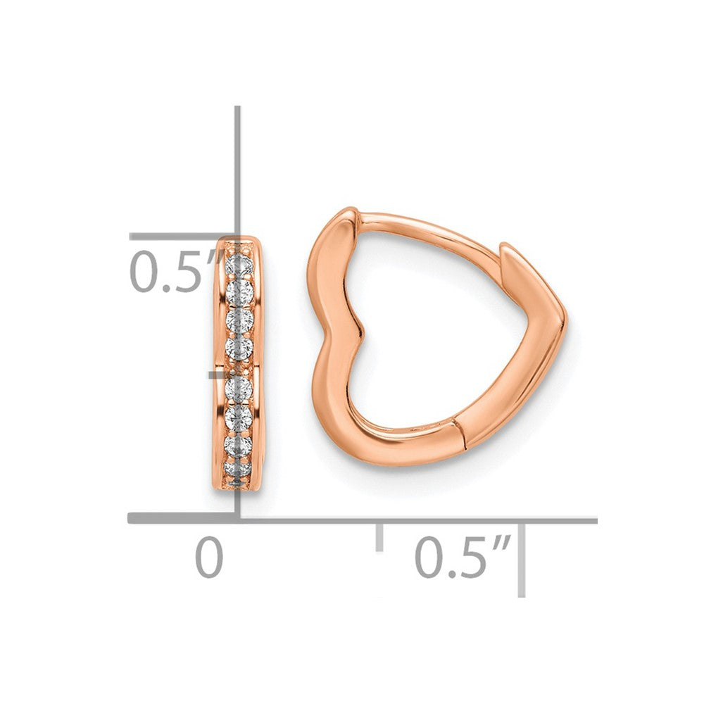 Sterling Silver Polished Rose-tone CZ Hinged Heart Shaped Hoop Earrings