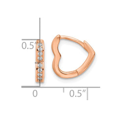 Sterling Silver Polished Rose-tone CZ Hinged Heart Shaped Hoop Earrings