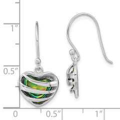 Rhodium-plated Silver Abalone Heart Shephard Hook Earrings