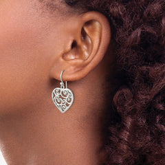 Sterling Silver Polished Filigree Heart Dangle Earrings