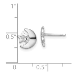 Rhodium-plated Sterling Silver CZ Star and Moon Post Earrings