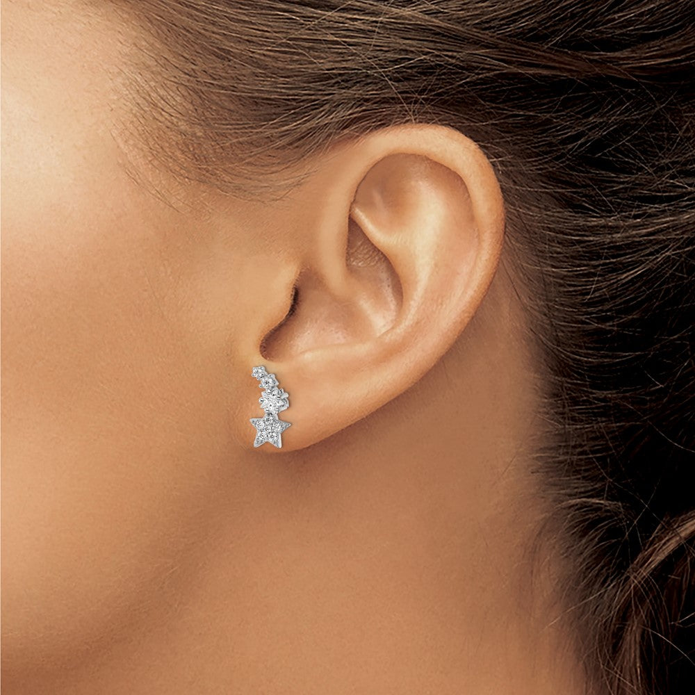 Rhodium-plated Sterling Silver Shooting Star CZ Post Earrings