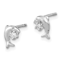 Rhodium-plated Sterling Silver CZ Dolphin Post Earrings